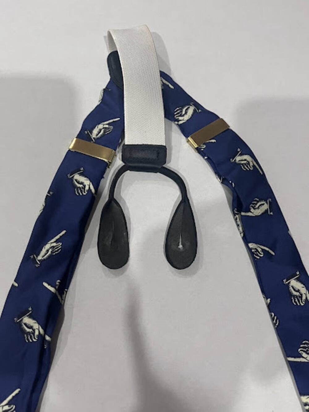 Perry Ellis Portfolio Silk Suspenders Braces Black Leather Fully Expandable